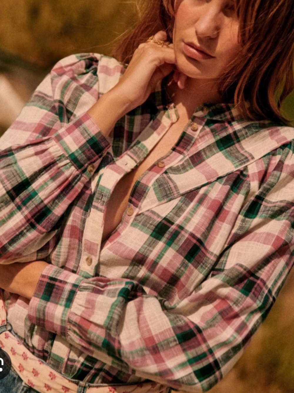 Sezane Doria plaid button down top size 32